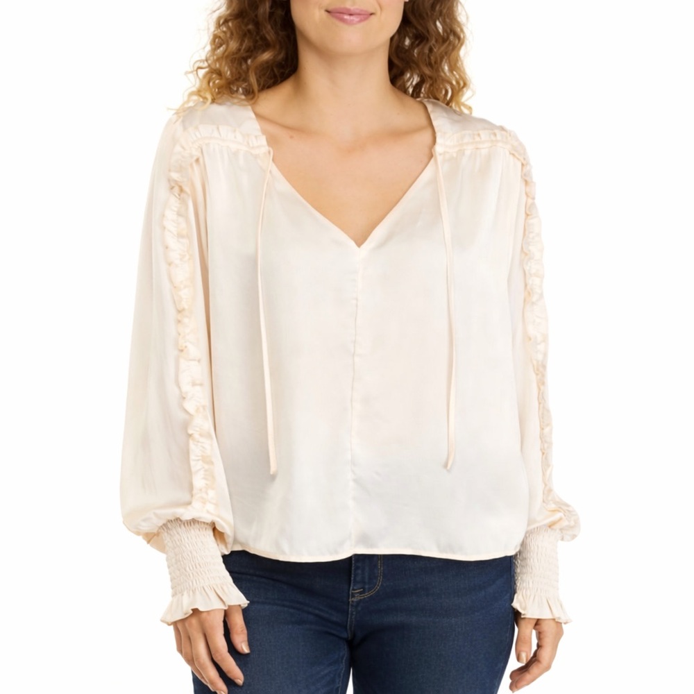 Sam Edelman Women's Long Sleeve Varick Hammered Satin Blouse XS
